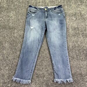Democracy Light Blue Distressed Ankle Jeans with Frayed Hem